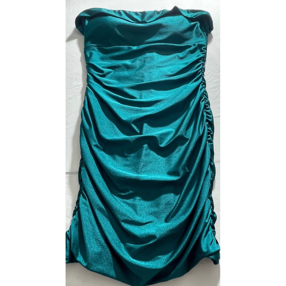 Crystal Doll Teal Green Ruched Strapless Bodycon Mini Dress Womens Medium